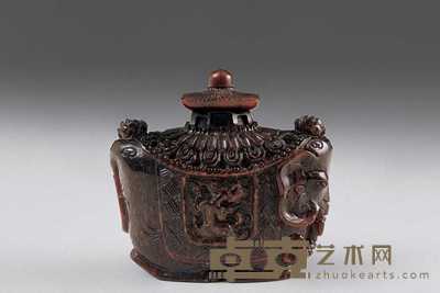 清 犀角雕螭龙纹鼻烟壶 高6.2cm